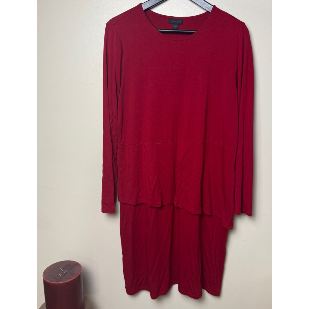 J. Jill Wearever Collection Red Asymmetrical Peplum Layered Dress Medium Holiday